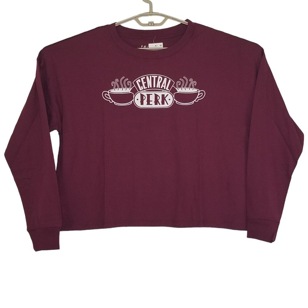Friends Shirt Womens Size M‎ Merlot Cropped Long Sleeve Pullover Graphic New